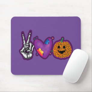 Tapis De Souris Skeleton Citrouille Peace Love Halloween