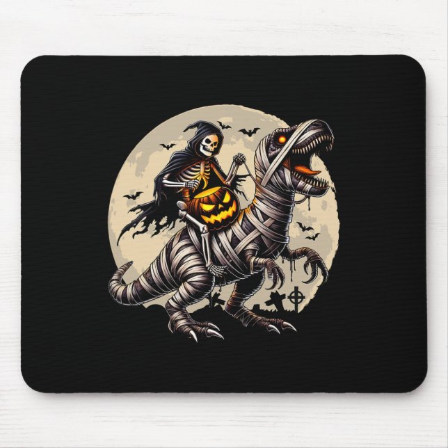 Tapis De Souris Skeleton équitation maman Dinosaur T Rex Citrouill (Devant)