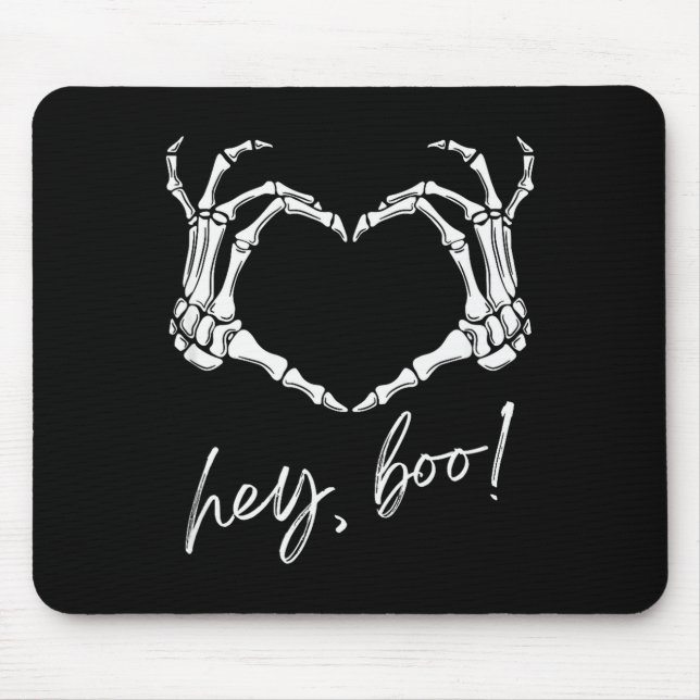 Tapis De Souris Skeleton Hands Heart Hey Boo Funny Halloween Men W (Devant)