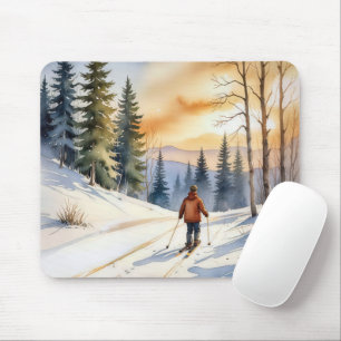 Tapis De Souris Ski De Fond En Bois D'Hiver