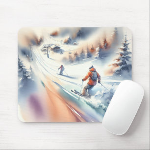 Tapis De Souris Ski De Neige En Aquarelle