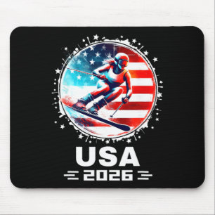 Tapis De Souris Skieuse Équipe Usa Ski 2026 Ski Drapeau Américain