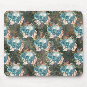 Tapis De Souris Skull with Blue and Pink Roses