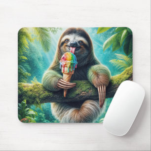 Tapis De Souris Sloth Licking a Rainbow Ice Cream Cone