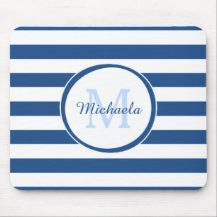 Tapis De Souris Snazzy Deep Blue Solid Stripes Nom et monogramme