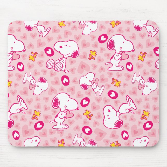 Tapis De Souris Snoopy & Woodstock Motif Coeurs roses (Devant)