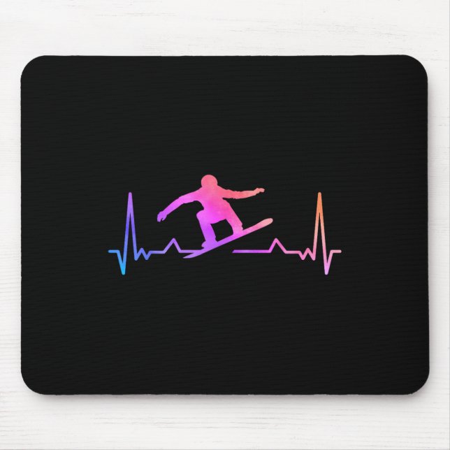 Tapis De Souris Snowboard Heartbeat 80s 90s Retro Winter Snowboard (Devant)