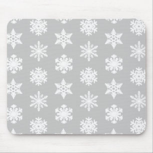 Tapis De Souris Snowflakes Ikat - Gris et blanc argenté