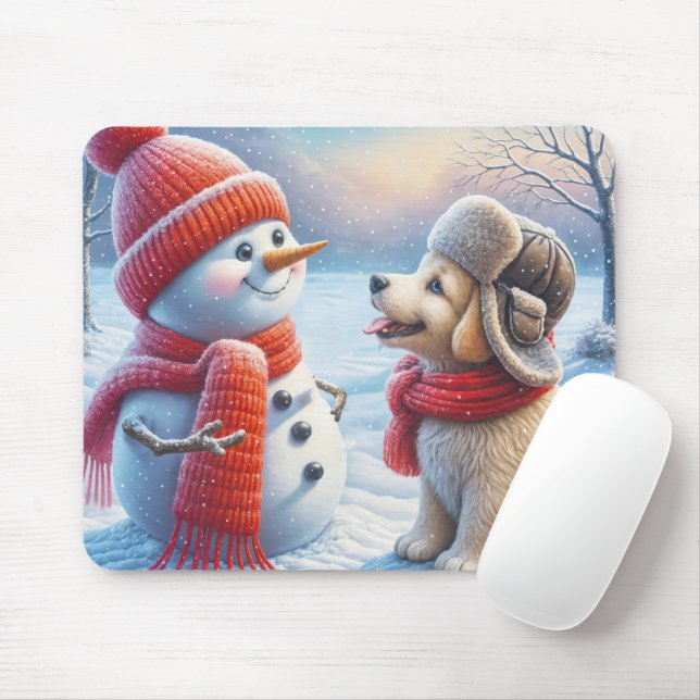 Tapis De Souris Snowman Avec Chien (Avec souris)