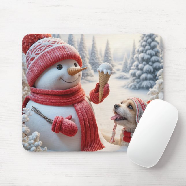 Tapis De Souris Snowman Avec Cône De Crème Glaciaire (Avec souris)