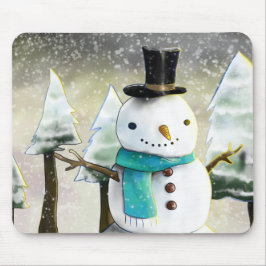 Tapis De Souris Snowman en hiver sur la scène de Noël