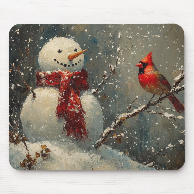Tapis De Souris Snowman et une peinture cardinale à l'huile (Devant)