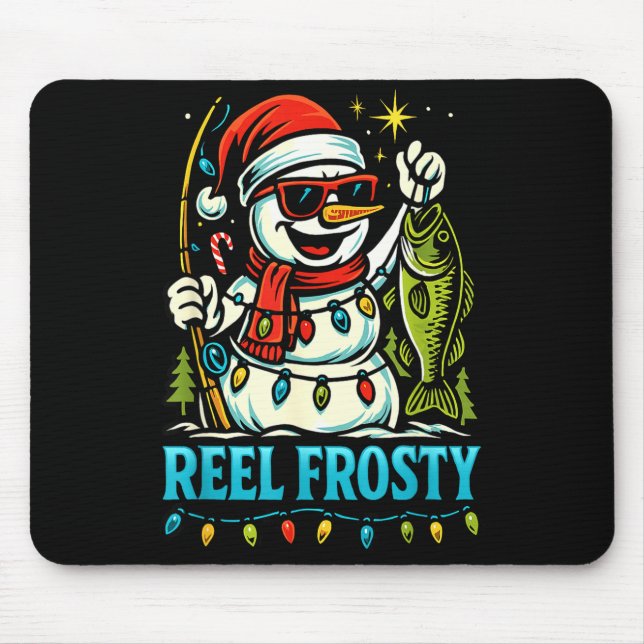 Tapis De Souris Snowman Fishing Christmas Holiday Festive Winter F (Devant)
