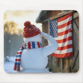 Tapis De Souris Snowman Saluting an American Flag