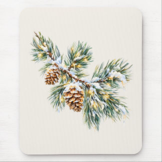 Tapis De Souris Snowy Pine Branch