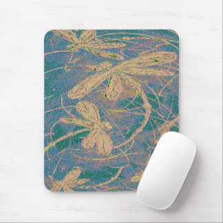 Tapis De Souris Soft Gold Dragonflies on Vintage Turquoise & Lilac