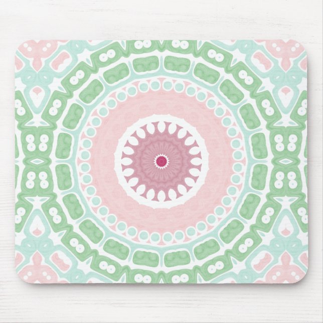 Tapis De Souris Soft Green and Blush Mandala Pattern (Devant)