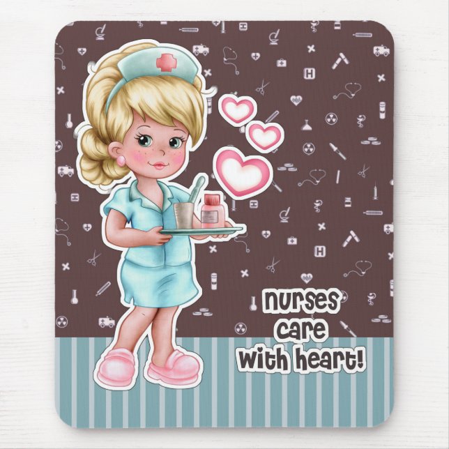 Tapis De Souris Soins infirmiers avec coeur. Cute Blond Nurse (Devant)