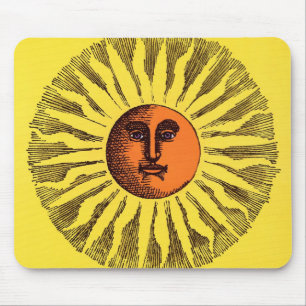 Tapis De Souris Soleil Hippie Heureux Souriant Jaune Céleste Vinta