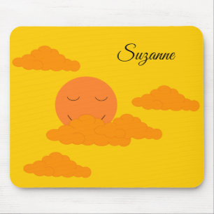 Tapis De Souris Soleil orange dans un ciel doré :
