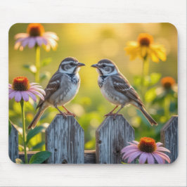 Tapis De Souris Songbirds Perchés Sur La Clôture De Picket