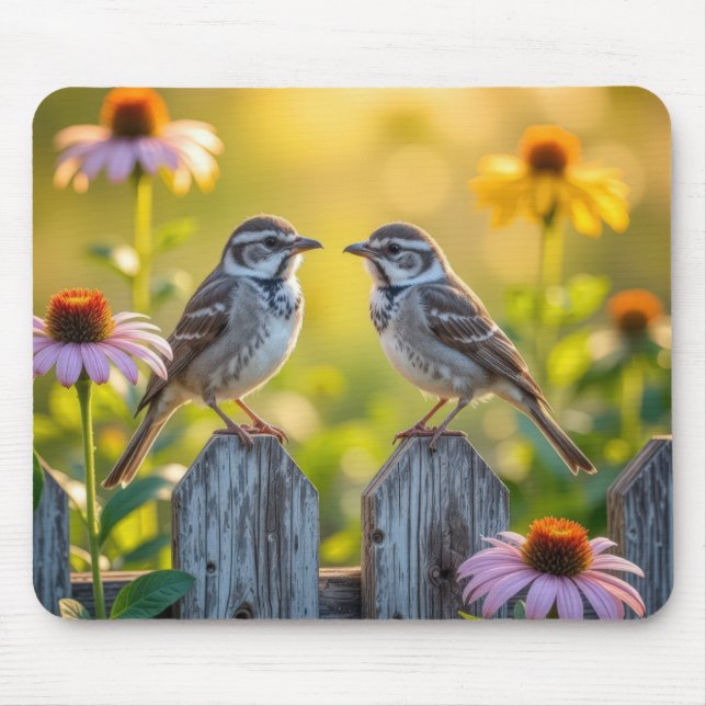 Tapis De Souris Songbirds Perchés Sur La Clôture De Picket (Devant)