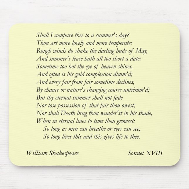 Tapis De Souris Sonnet # 18 par William Shakespeare (Devant)