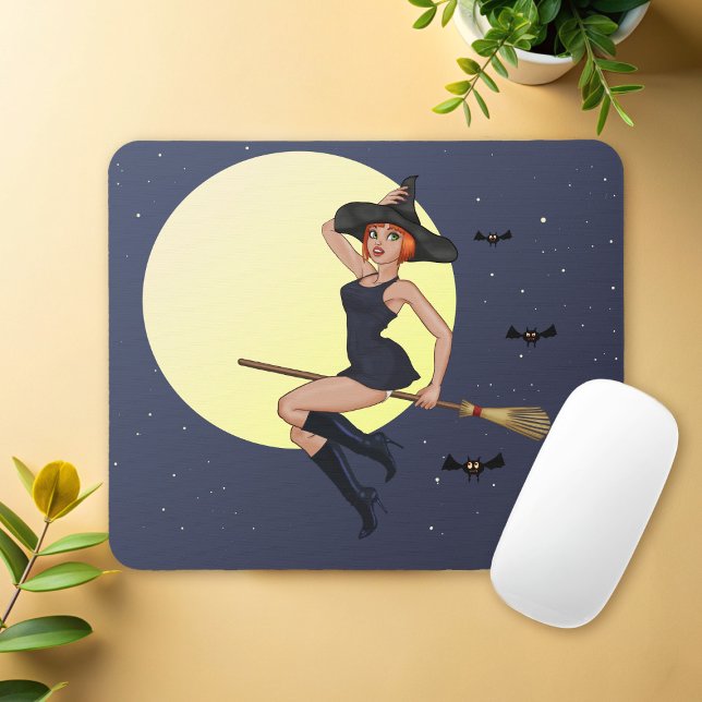 Tapis De Souris Sorcière d'Halloween sur un tapis volant (Cute Halloween witch mouse pad just for you)