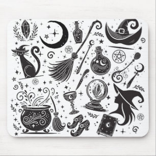 Tapis De Souris Sorcière Magique Wiccanne Fantaisiste Païenne Noir
