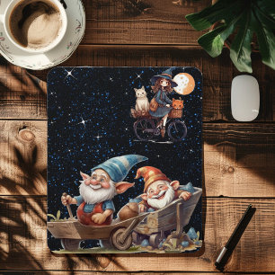 Tapis de souris sorcière mignonne et gnome heureux