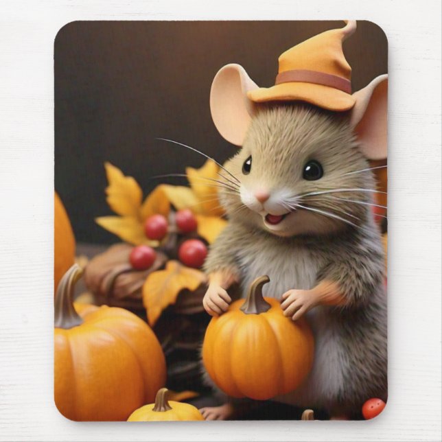 Tapis De Souris Souris automnale adorable avec Souris Citrouille (Devant)