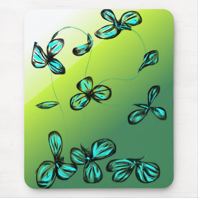 Tapis De Souris Souris bleu vert Floral (Devant)