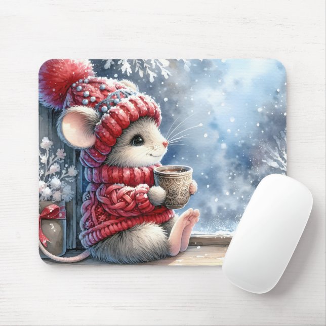 Tapis De Souris Souris de Noël dans la fenêtre (Avec souris)