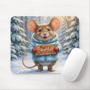 Tapis De Souris Souris de Noël dans la forêt hivernale