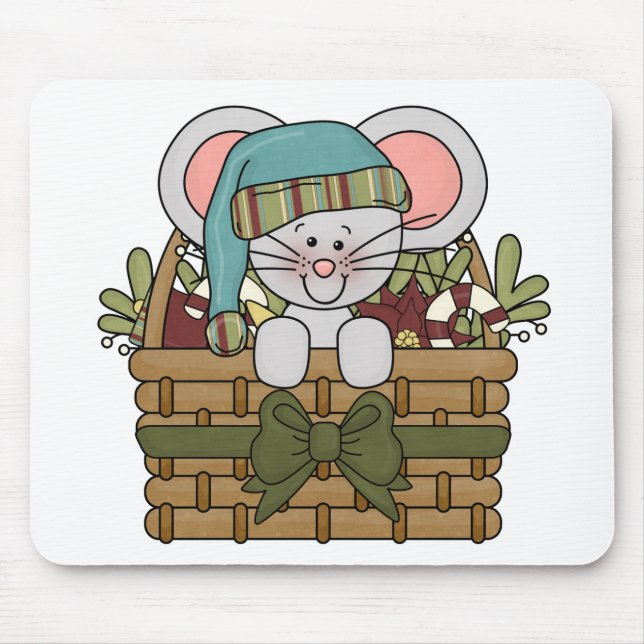 Tapis De Souris Souris de Noël dans le panier (Devant)