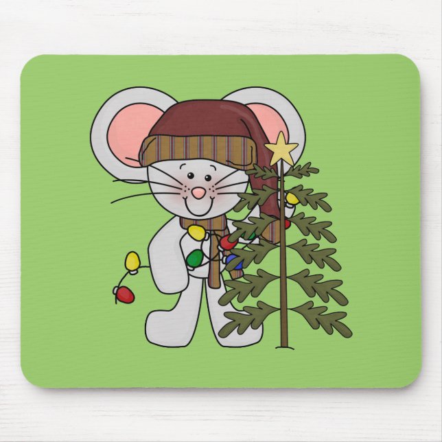 Tapis De Souris Souris de Noël décorant l'arbre (Devant)