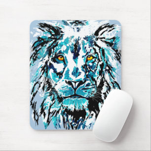 Tapis De Souris Souris de tête de lion bleu Lion Mousepad