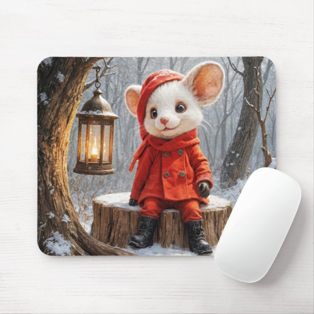 Tapis De Souris Souris D'Hiver Avec Lanterne Forestière (Avec souris)