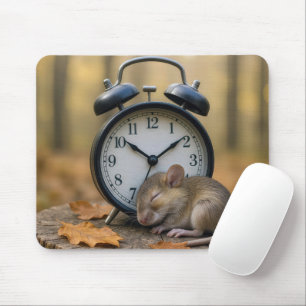 Tapis De Souris Souris dormant à côté d'un réveil