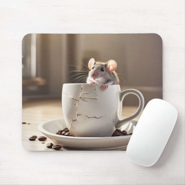 Tapis De Souris Souris en coupe de café craquelé (Avec souris)