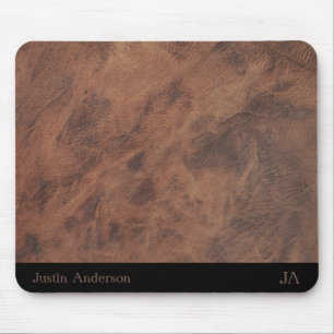 Tapis De Souris Souris en cuir Brown personnalisée avec initiales