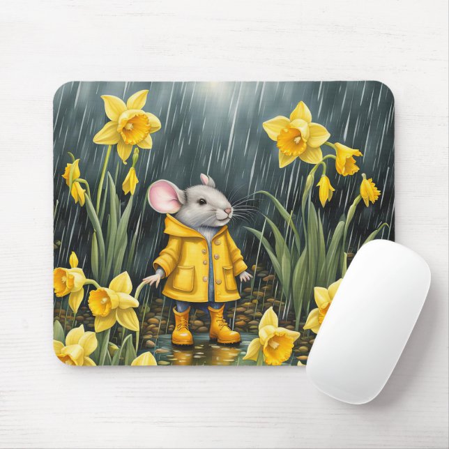 Tapis De Souris Souris en jonquilles et pluie (Avec souris)
