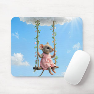 Tapis De Souris Souris Féminine sur une Balancoire