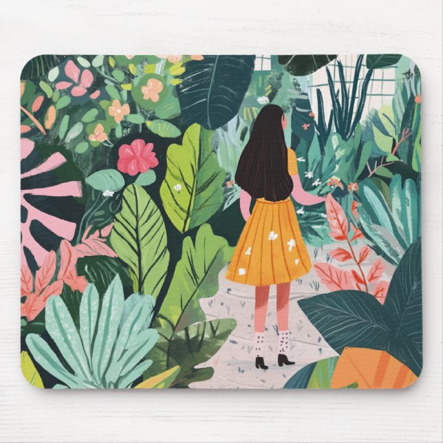 Tapis De Souris Souris, fille dans le jardin (Devant)