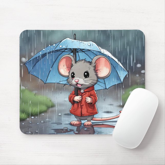 Tapis De Souris Souris Gris Avec Parapluie En Pluie (Avec souris)