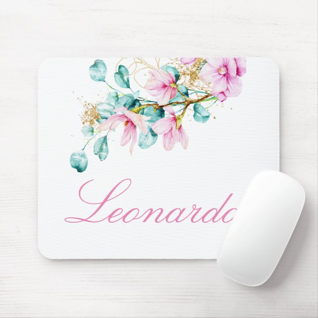 Tapis De Souris Souris personnalisée à fleurs roses (Avec souris)