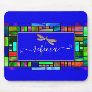 Tapis De Souris Souris personnalisée vitrail et libellule