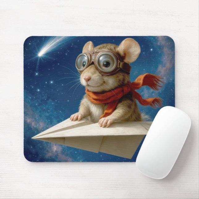 Tapis De Souris Souris volant un avion en papier (Avec souris)
