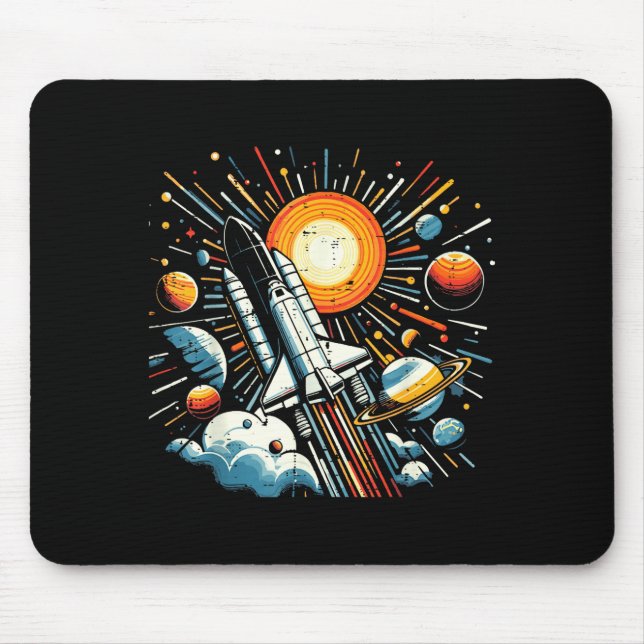 Tapis De Souris Space Shuttle Sun Planets Rocket Galaxy Boys Kids  (Devant)