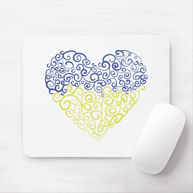 Tapis De Souris Spiral tourbillons mehandi coeur drapeau ukrainien (Avec souris)